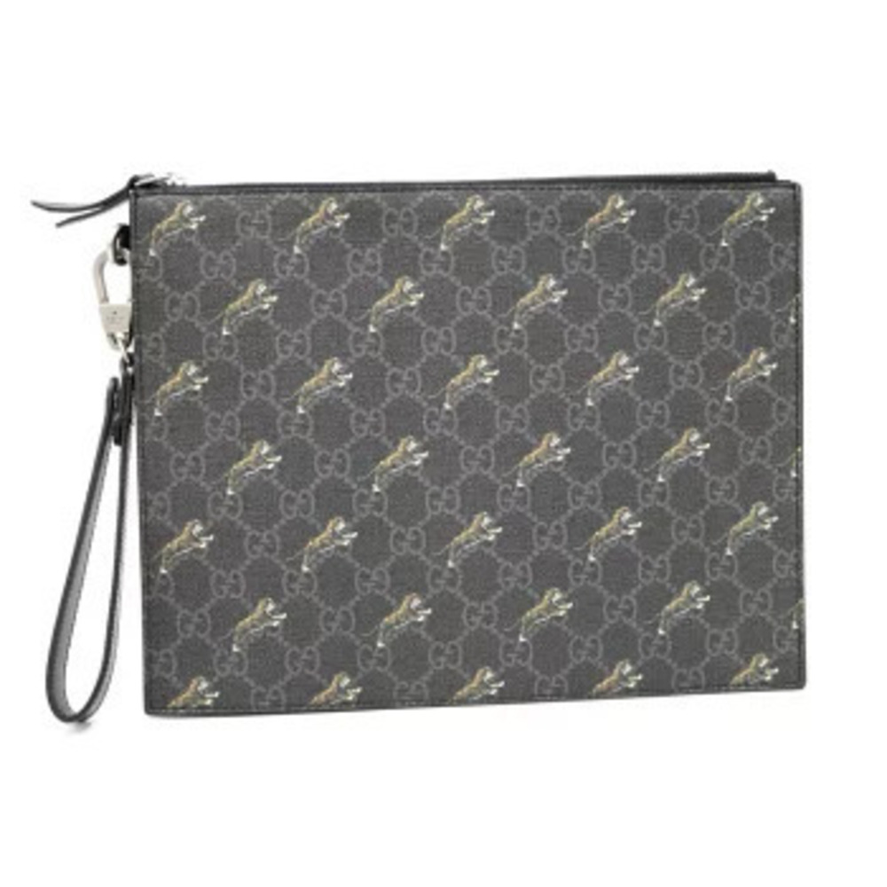Gucci GG Supreme Tiger Pouch Bag Pouch Leather Shoulder Bag Black